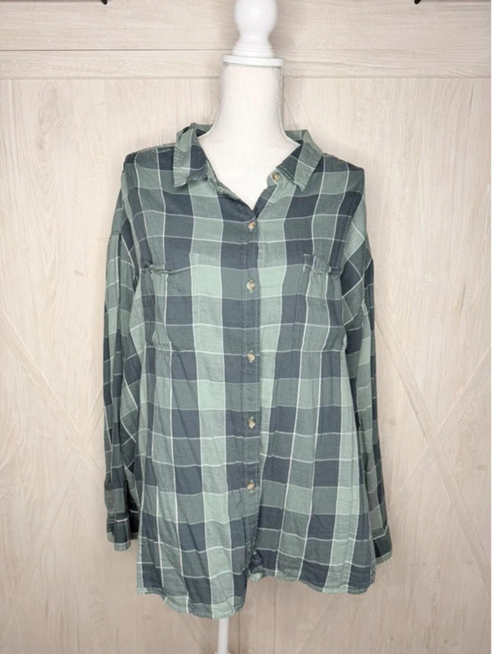 Wonderly 4X Green Black Plaid Button Down Tunic Shirt Plus Size Long Sleeve Top